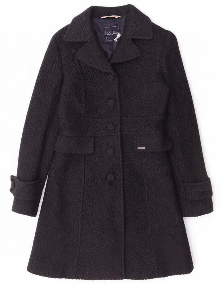 Liu Jo Womens Overcoat IT 40 Small Navy Blue Wool