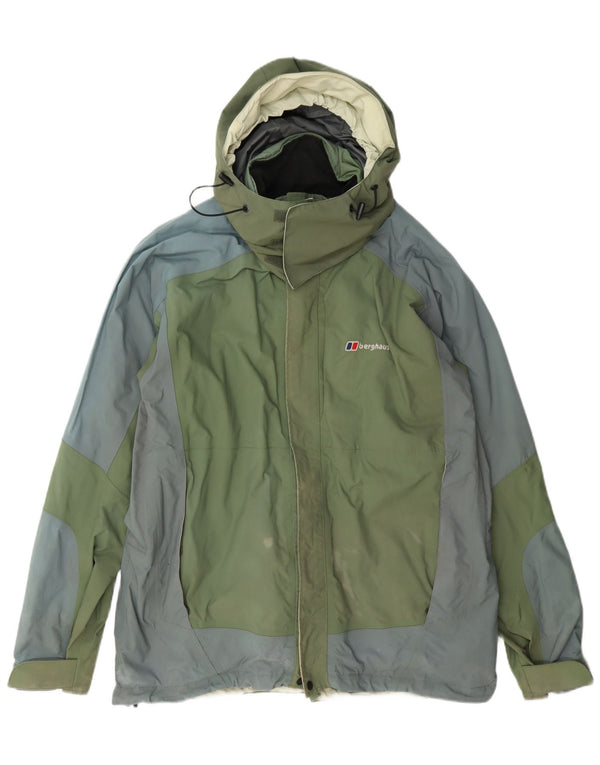 Berghaus Mens Hooded Rain Jacket UK 40 Large Green Colourblock Nylon