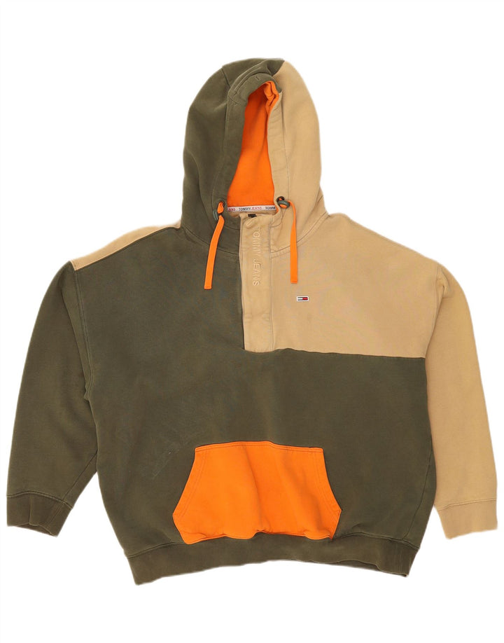TOMMY JEANS Mens Oversized Zip Neck Hoodie Jumper Medium Green Colourblock