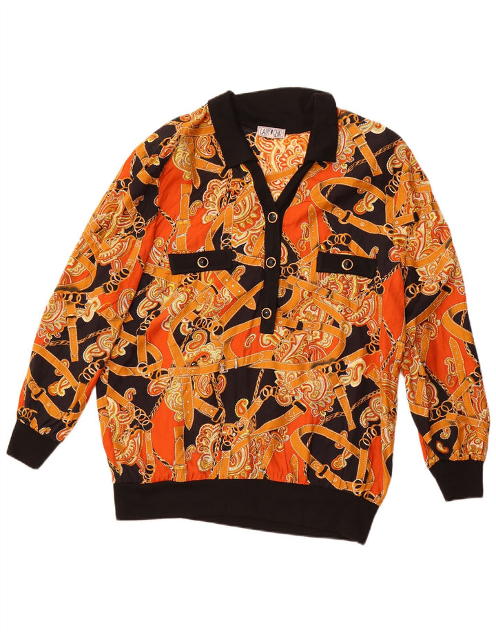 VINTAGE Womens Abstract Pattern Pullover Shirt Blouse IT 50 XL Orange