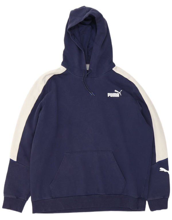 Puma Mens Hoodie Jumper XL Navy Blue Colourblock Cotton