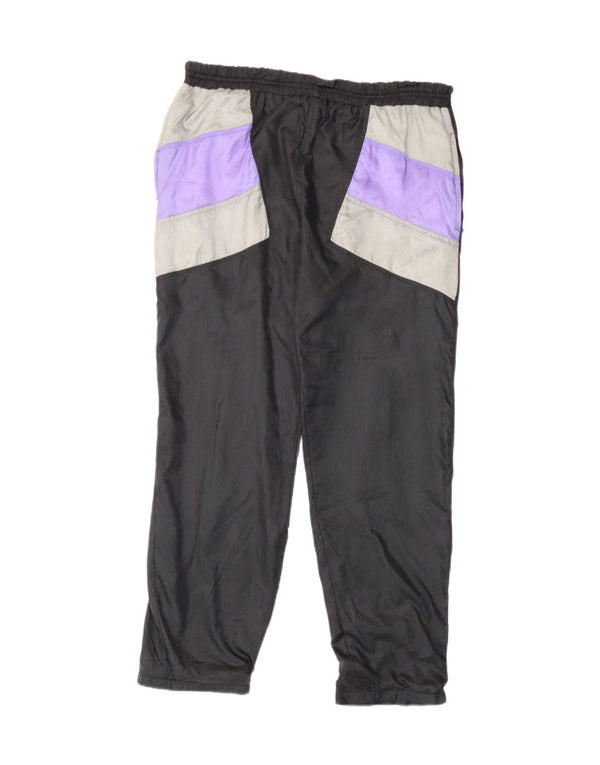 Vintage Mens Tracksuit Trousers Joggers Medium Black Colourblock Polyamide
