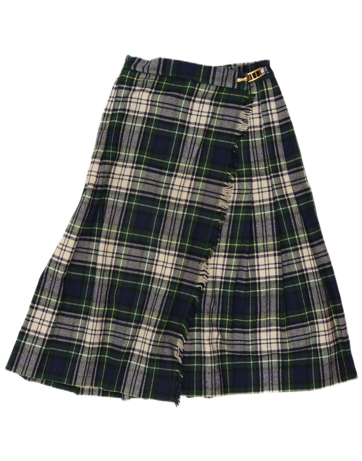 VINTAGE Womens High Waist Wrap Skirt IT 42 Medium W26  Green Plaid
