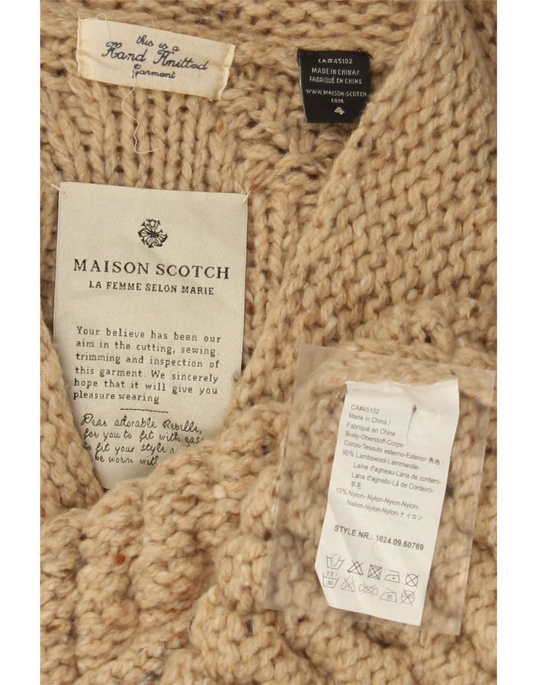 MAISON SCOTCH Womens Knitted by Hand Cardigan Sweater US 4 Small Beige