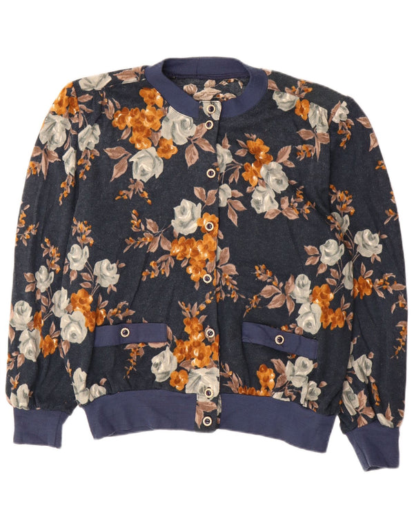 Vintage Womens Oversized Cardigan Sweater IT 50 XL Navy Blue Floral Acrylic