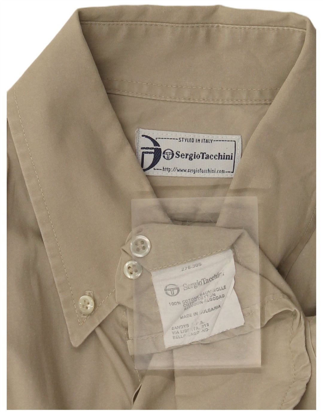 Sergio Tacchini Mens Short Sleeve Shirt Large Khaki Cotton
