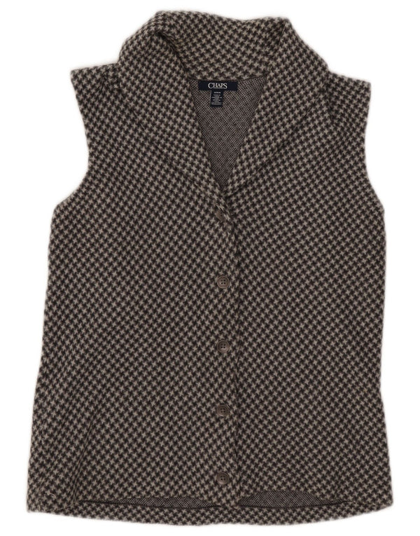 Chaps Womens Sleeveless Cardigan Top UK 14 Medium Grey Houndstooth Cotton