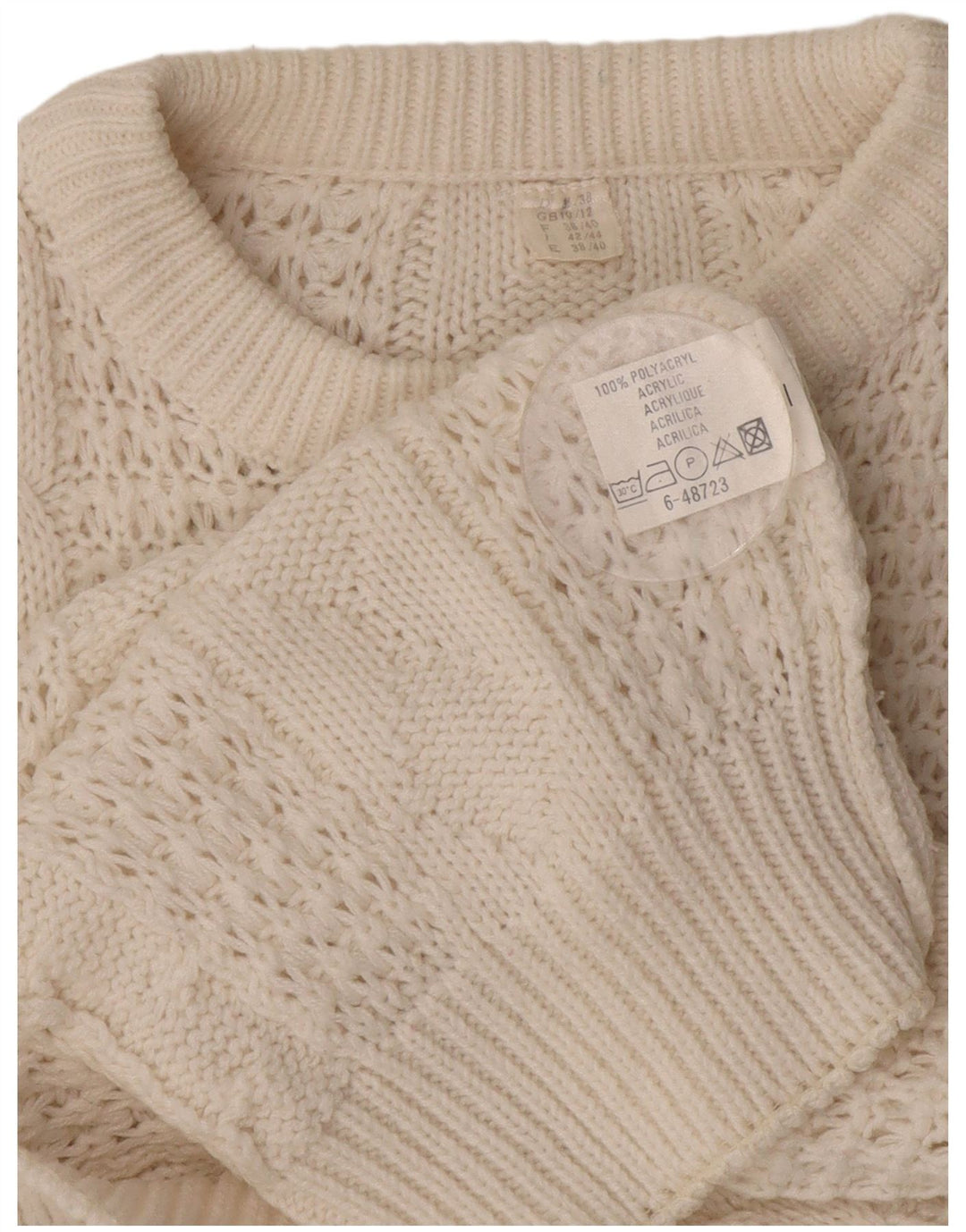 VINTAGE Womens Oversized Crew Neck Jumper Sweater UK 10/12 Medium White