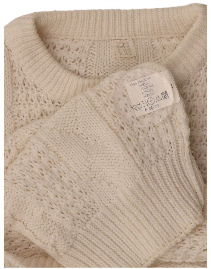 VINTAGE Womens Oversized Crew Neck Jumper Sweater UK 10/12 Medium White