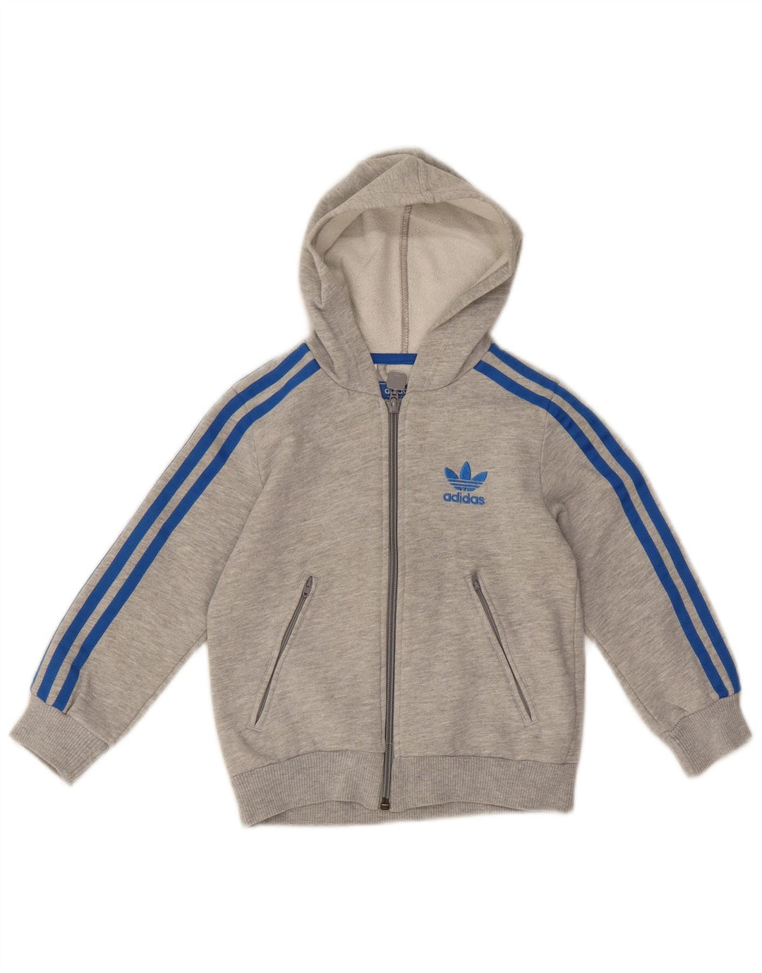 Adidas Boys Zip Hoodie Sweater 4-5 Years Grey Cotton