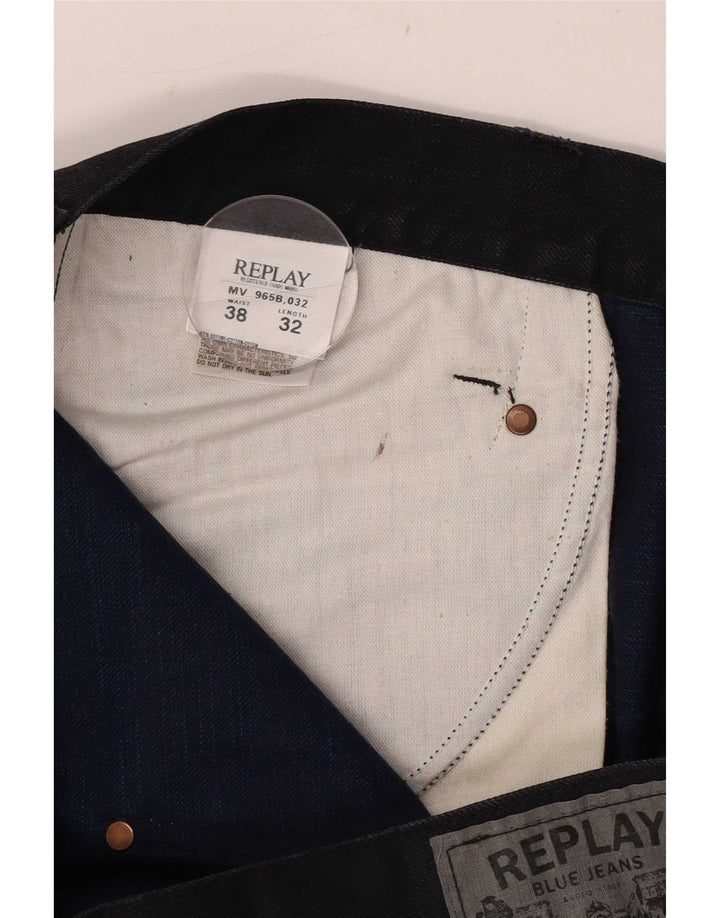 Replay Mens Straight Jeans W38 L32 Black Cotton