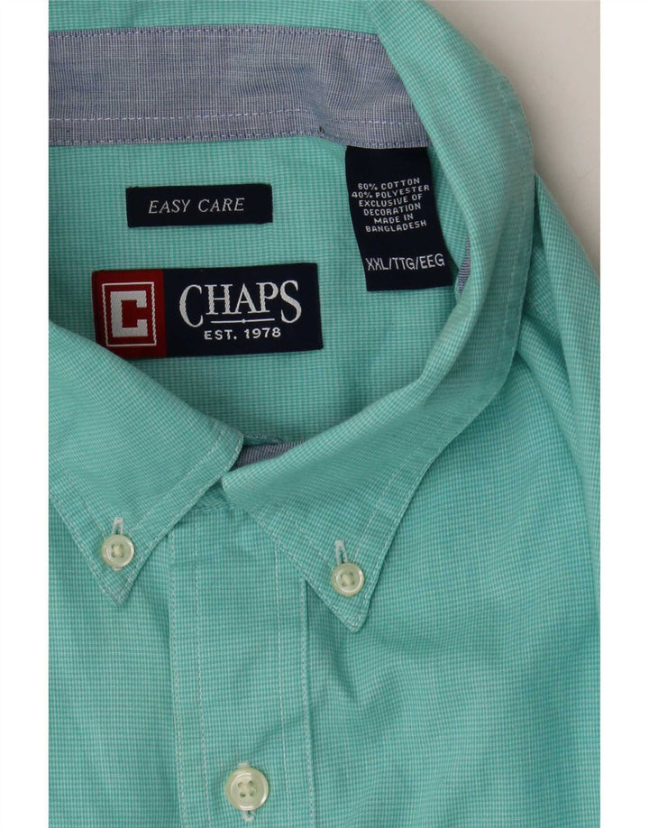 Chaps Mens Shirt 2XL Turquoise Houndstooth Cotton