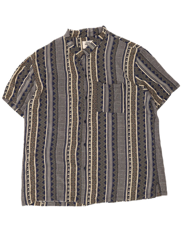 Vintage Womens Short Sleeve Shirt Blouse UK 22 3XL Navy Blue Striped
