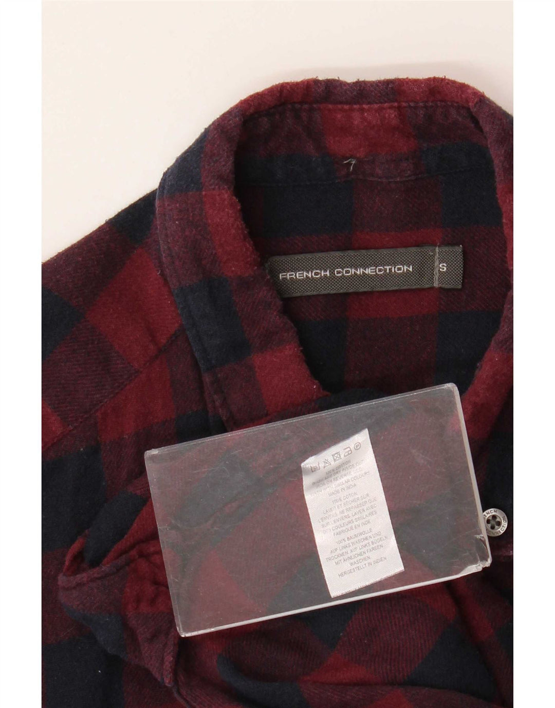 French Connection Mens Flannel Shirt Small Burgundy Check Cotton
