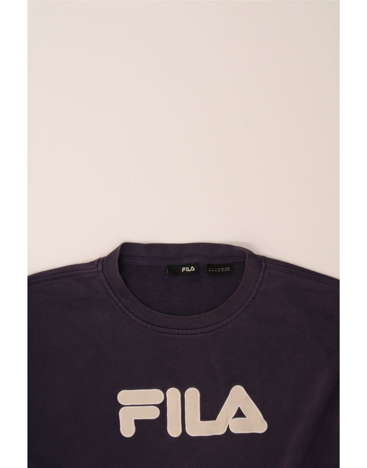 FILA Mens Graphic Sweatshirt Jumper XL Navy Blue Vintage Fila and Second-Hand Fila from Messina Hembry 