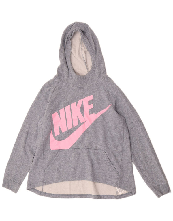 Nike Girls Graphic Hoodie Jumper 13-14 Years XL Grey Cotton