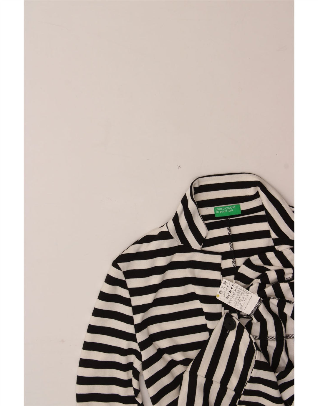 BENETTON Womens Knit Blazer Jacket UK 8 Small White Striped Nautical Vintage Benetton and Second-Hand Benetton from Messina Hembry 