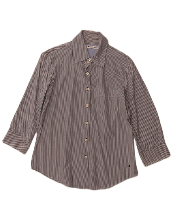 TOMMY HILFIGER Womens 3/4 Sleeve Shirt US 8 Medium Navy Blue Pinstripe