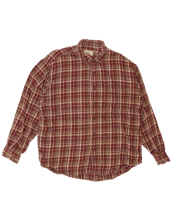 EDDIE BAUER Mens Flannel Shirt Large Burgundy Check Cotton