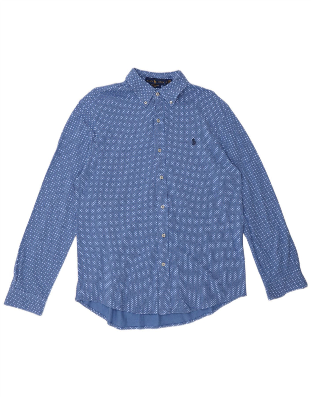 Ralph Lauren Mens Featherweight Mesh Shirt Large Blue Spotted Cotton