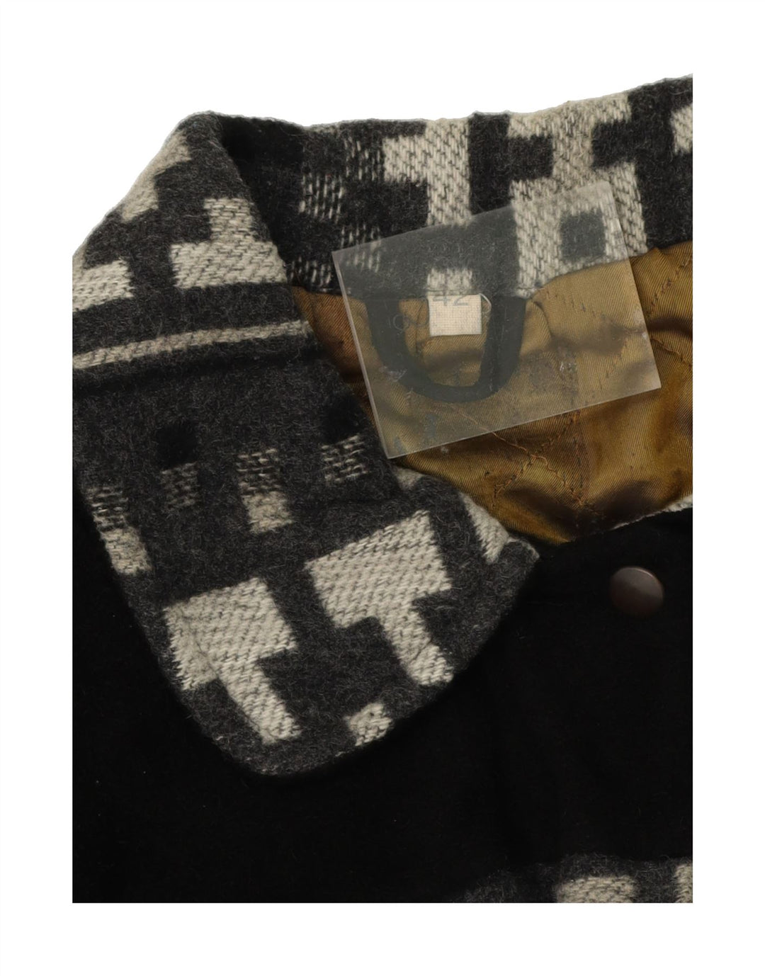 VINTAGE Womens Overcoat EU 42 Large Black Geometric Vintage Vintage and Second-Hand Vintage from Messina Hembry 