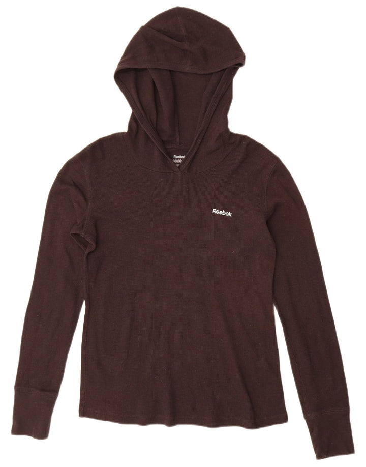 Reebok Womens Hooded Top Long Sleeve UK 12 Medium Brown Cotton