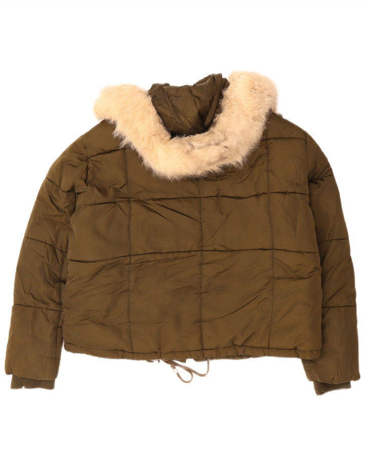TOPSHOP Womens Oversized Crop Sherpa Padded Jacket UK 12 Medium Khaki