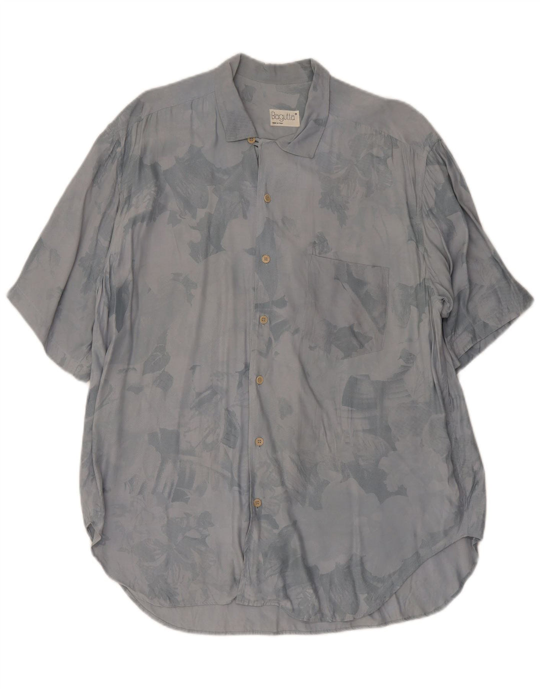 Bagutta Mens Abstract Pattern Short Sleeve Shirt Medium Grey Viscose
