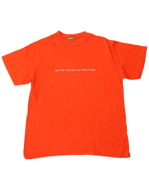 BENETTON Womens Graphic T-Shirt Top UK 16 Large Orange Cotton