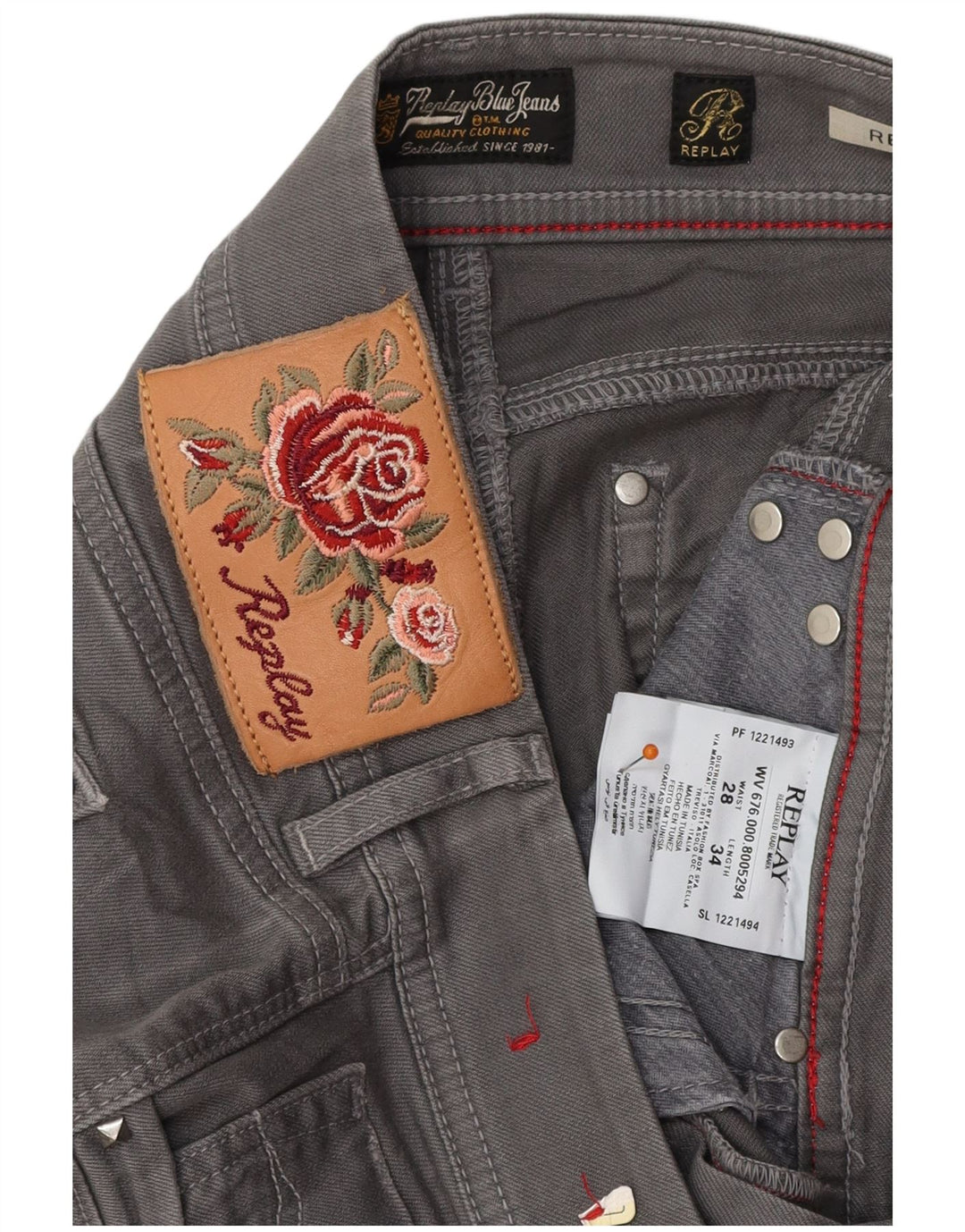 REPLAY Womens Rearmy Bootcut Jeans W28 L32 Grey Cotton