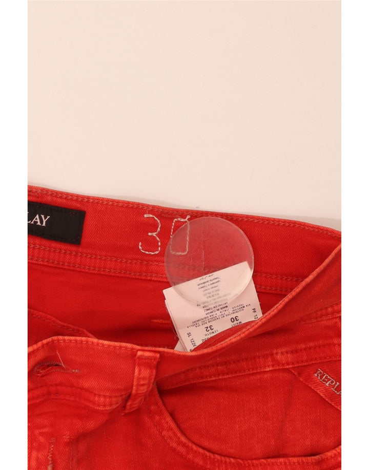 REPLAY Mens Skinny Jeans W30 L32 Red Cotton