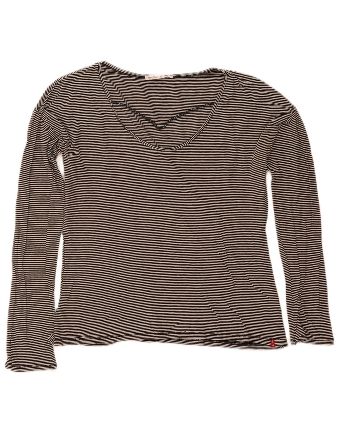 Levi's Womens Top Long Sleeve UK 14 Medium Black Striped Cotton