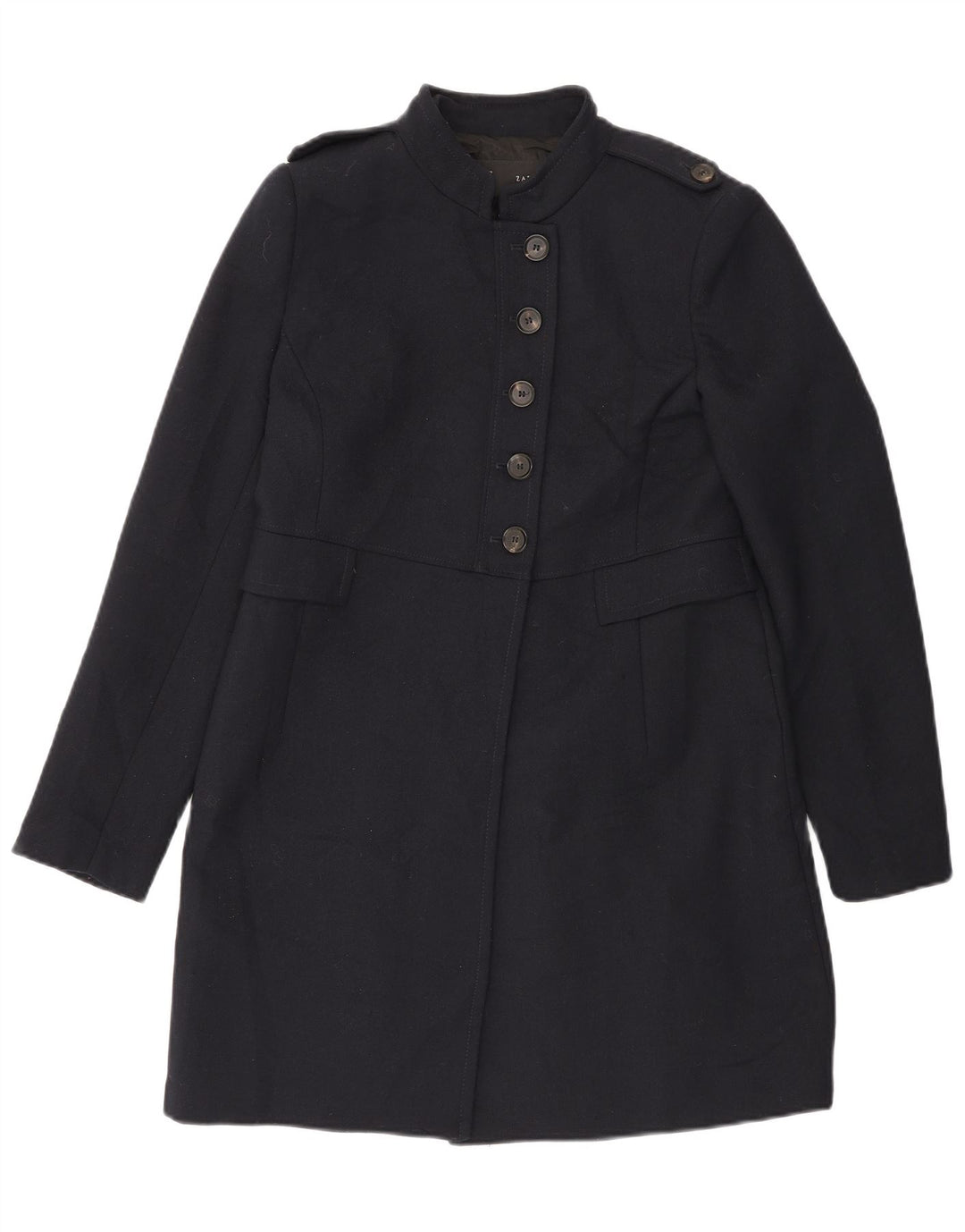 ZARA Womens Military Overcoat UK 14 Large Navy Blue Polyester