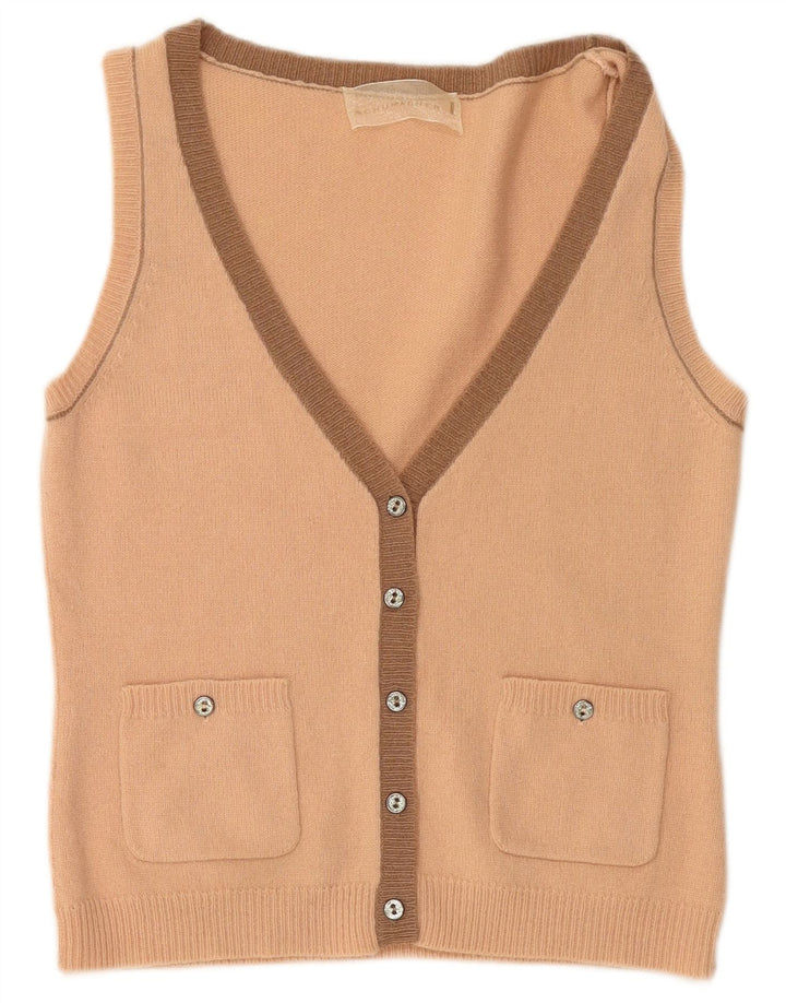SCHUMACHER Womens Crop Sleeveless Cardigan Sweater UK 14 Large Pink Wool