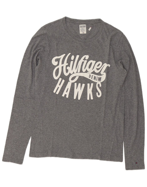 Tommy Hilfiger Mens Graphic Top Long Sleeve Small Grey Flecked Cotton