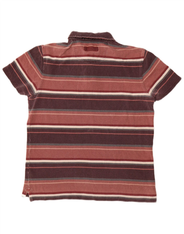 FAT FACE Mens Polo Shirt Medium Burgundy Striped Cotton