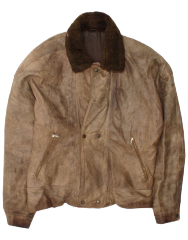 Vintage Mens Leather Jacket IT 50 Large Brown Leather