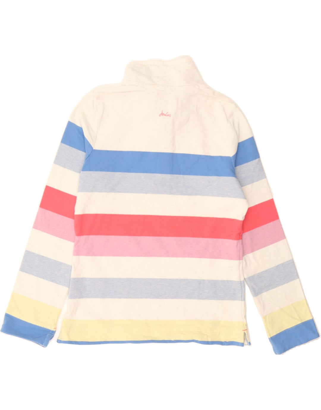 JOULES Womens Button Neck Sweatshirt Jumper UK 10 Small White Striped Vintage Joules and Second-Hand Joules from Messina Hembry 