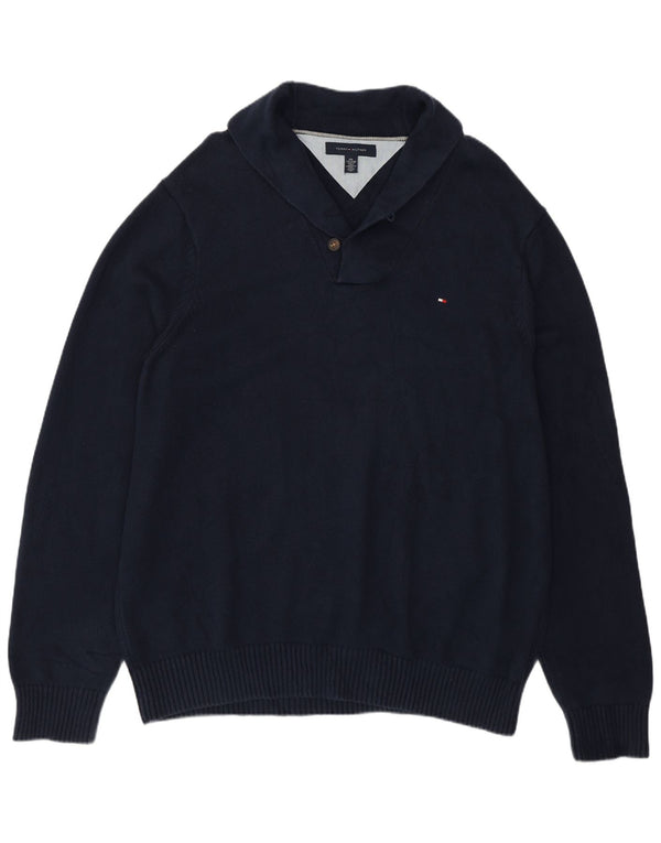 Tommy Hilfiger Mens Shawl Neck Jumper Sweater 2XL Navy Blue Cotton