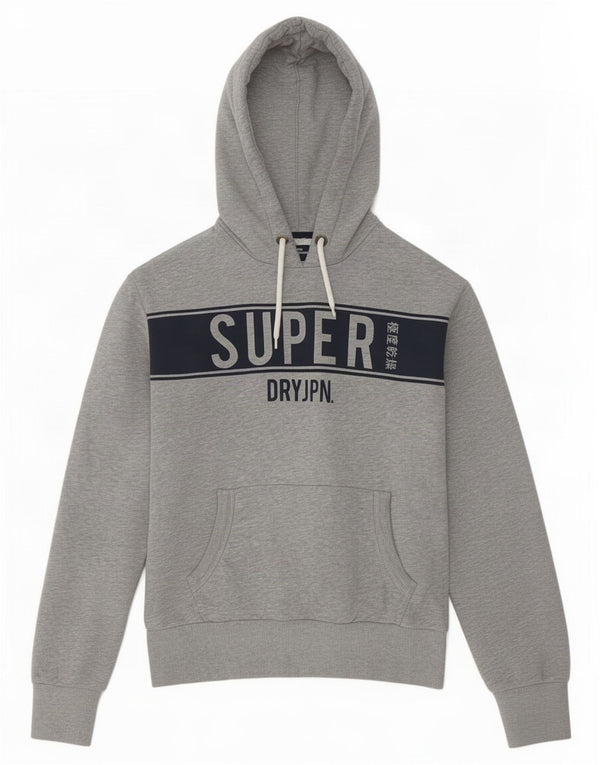 Superdry Mens Graphic Hoodie Jumper Large Grey Colourblock Cotton