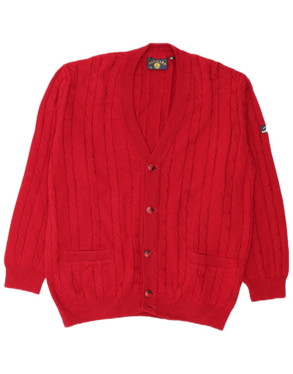 NAVIGARE Mens Cardigan Sweater XL Red Merino Wool