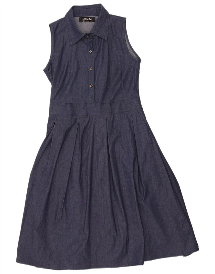 VINTAGE Womens Sleeveless Denim Dress UK 12 Medium Navy Blue