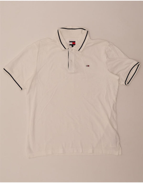 Tommy Hilfiger Mens Polo Shirt Large White Cotton