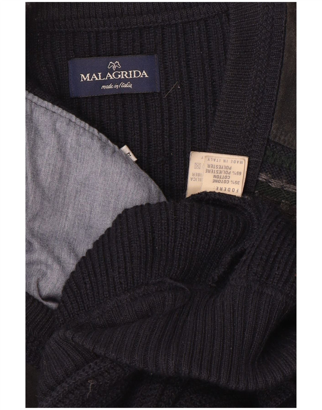 Malagrida Mens Cardigan Sweater Large Navy Blue