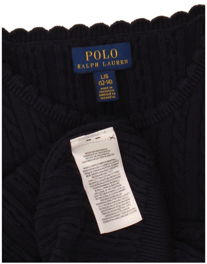 POLO RALPH LAUREN Girls Cardigan Sweater 12-13 Years Large Navy Blue