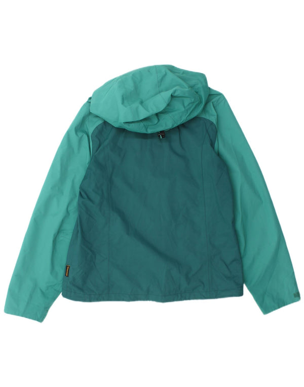 Jack Wolfskin Womens Hooded Rain Jacket UK 10 Small Turquoise Colourblock