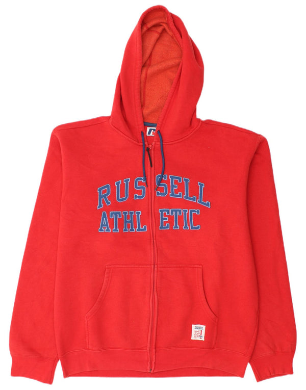 RUSSELL ATHLETIC Mens Graphic Zip Hoodie Sweater Large Red Cotton
