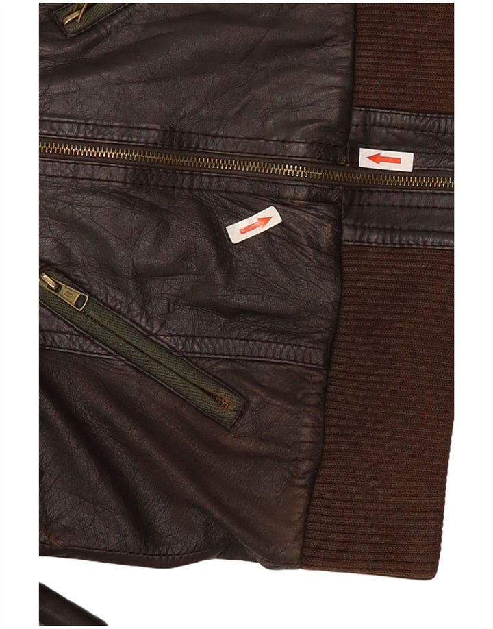 Bershka Womens Leather Jacket UK 12 Medium Brown