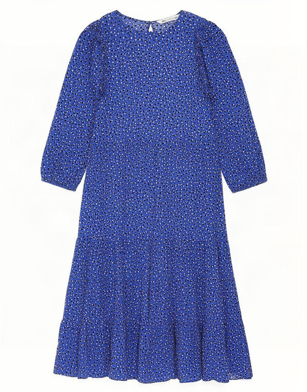 Zara Womens 3/4 Sleeve Tiered Dress UK 10 Small Blue Spotted
