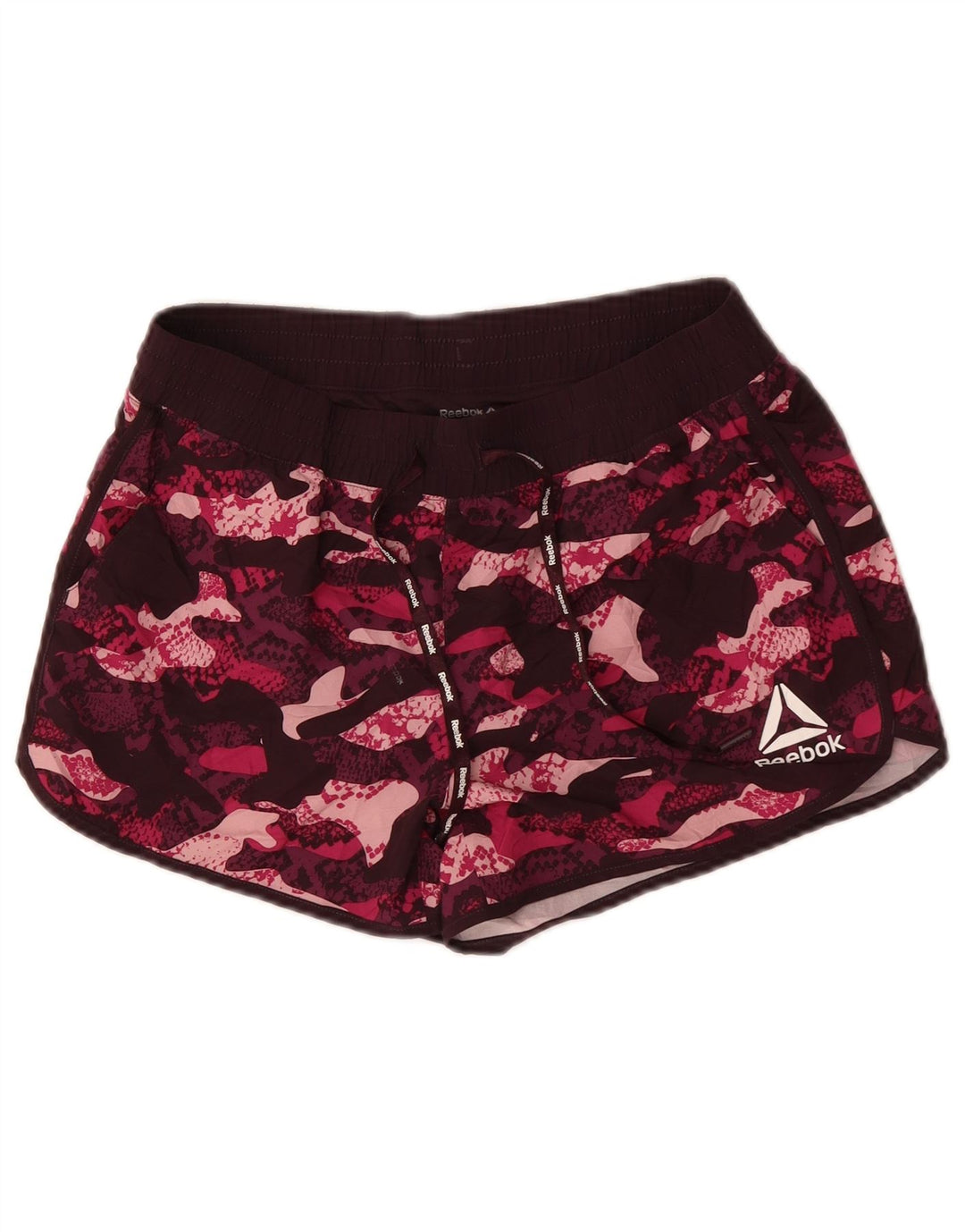 REEBOK Womens Sport Shorts UK 10 Small  Burgundy Camouflage Polyester